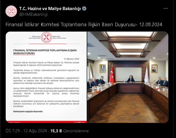 Bakan Şimşek’in liderliğinde toplanan Finansal İstikrar Komitesi'nin kararları duyuruldu.