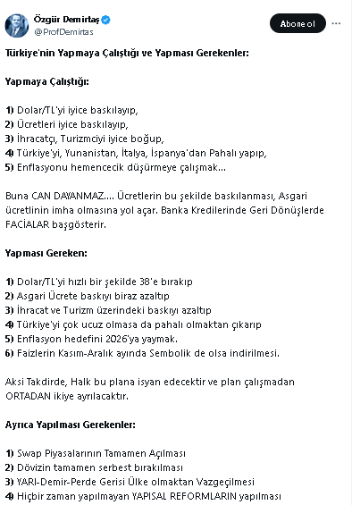 Özgür Demirtaş'tan AKP'ye Uyarı: Asgari Ücretli Tehlikede!