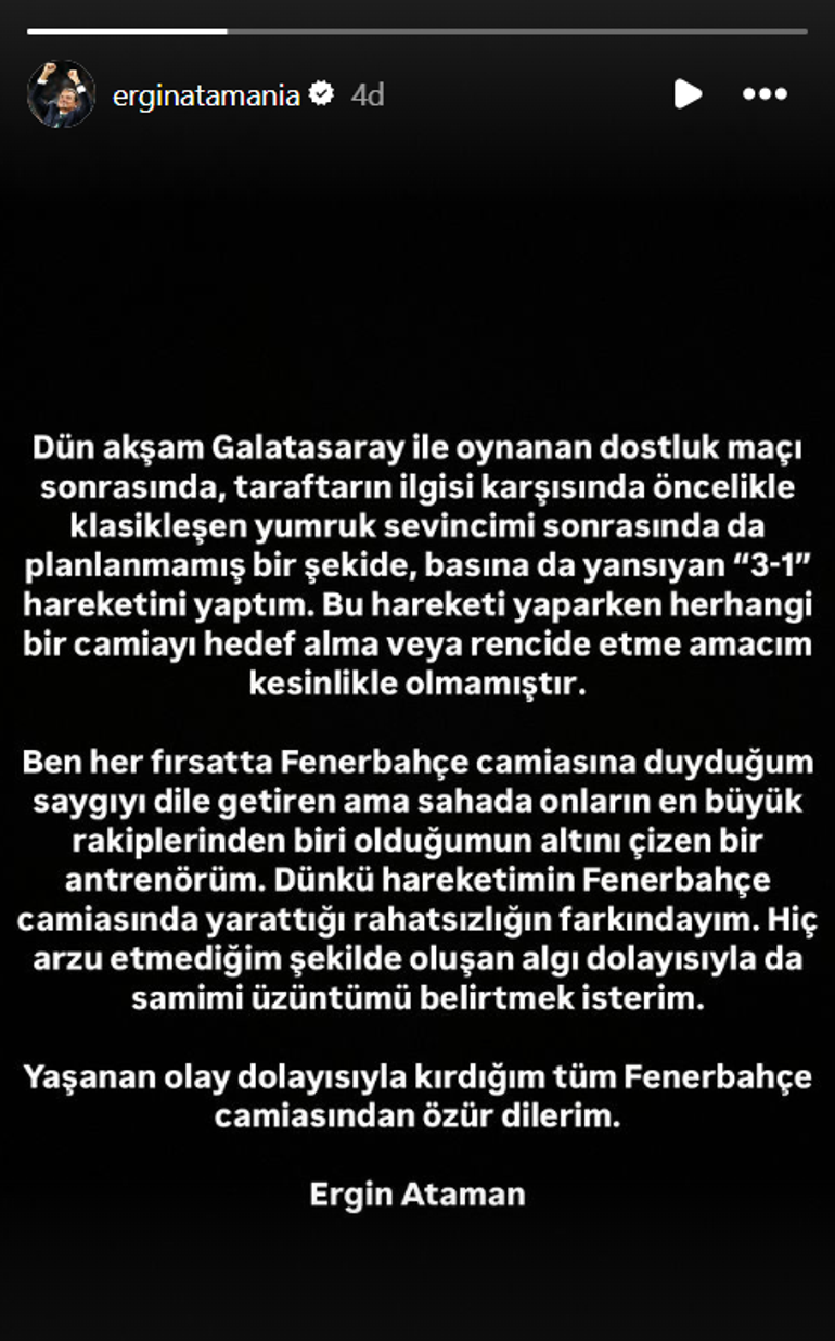 Ergin Ataman Özür Diledi