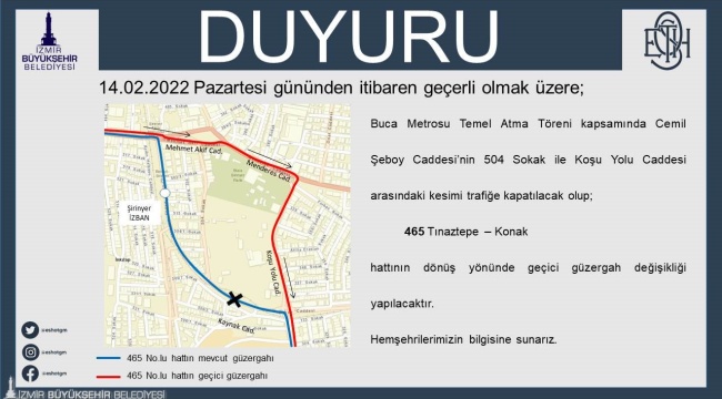 Buca Otobüs Hatlarına Metro Töreni İçin Bir Günlük Düzenleme