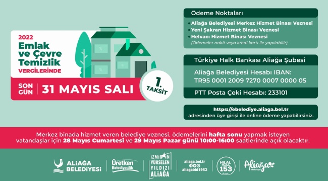 Emlak ve Çevre Temizlik Vergilerinde Son Ödeme 31 Mayıs