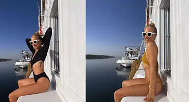 Burcu Esmersoy, rengarenk bikinileriyle pozlar verdi
