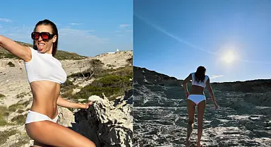Serenay Sarıkaya kayalıklarda cesur pozlar verdi