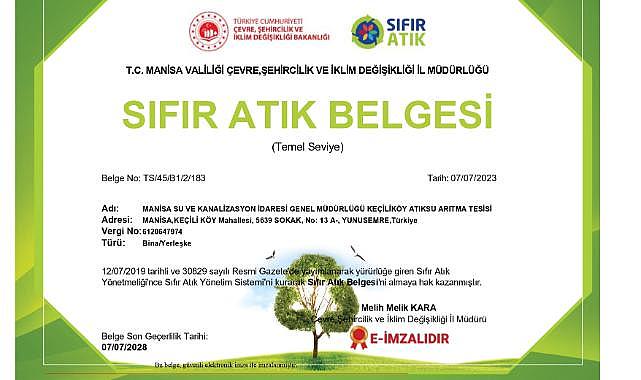 Keçiliköy AAT “Sıfır Atık Belgesi” Almaya Hak Kazandı