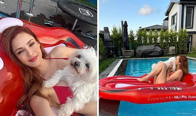 Mine Tugay'ın havuzda köpeğiyle verdiği poz sosyal medyayı salladı! Yorumlar dikkat çekti