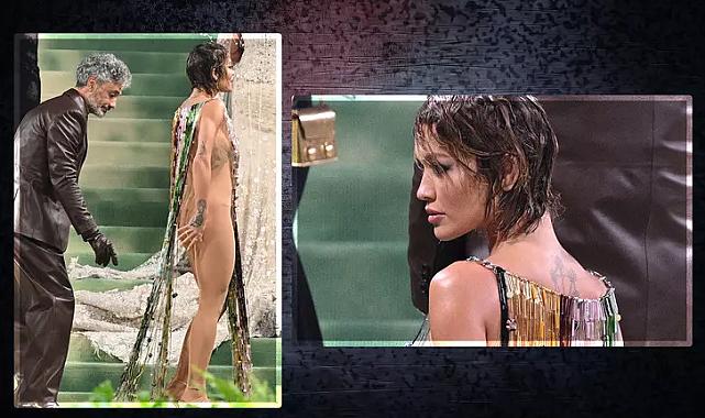 Met Gala'ya o anlar damga vurdu! Rita Ora tamamen şeffaf elbisesini boncuklarla kapadı! Elbisesini kocası düzeltti