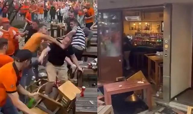 Hollanda-İngiltere maçı öncesi masalar, sandalyeler havada uçuştu