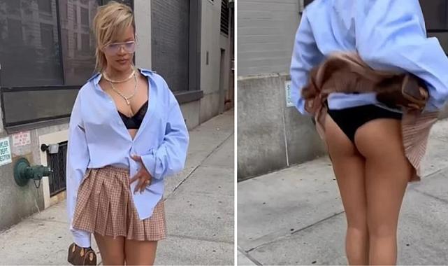 Rihanna, okul kıyafeti içinde eteğini kaldırıp iç çamaşırını kameraya gösterdiği videoyu Instagram'da paylaştı