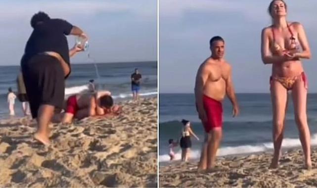 Vatandaşlar, plajda aşırı samimi hareketler sergileyen çifti uyarınca kavga çıktı