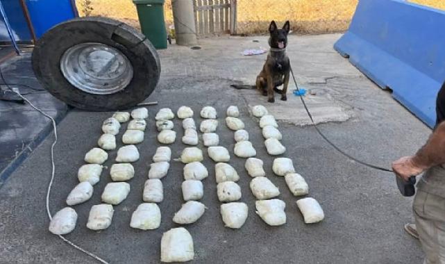 İzmir'de tır lastiğinin içine gizlenen 50 kilogram metamfetamin bulundu