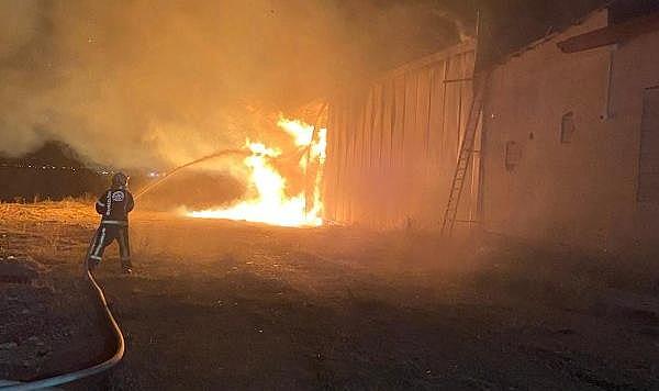 Denizli'de kuruyemiş deposunda yangın
