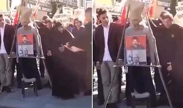 Trabzon'da vatandaşlar teröristbaşı Öcalan ve Netanyahu'nun fotoğraflarının olduğu maketi idam etti