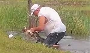 74 yaşındaki adam, köpeğini timsahın ağzından böyle çıkardı