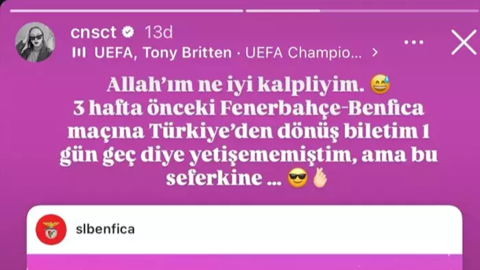 Eski Fenerbahçeli Cansu Çetin’den Benfica Maçı Öncesi Dikkat Çeken Paylaşım