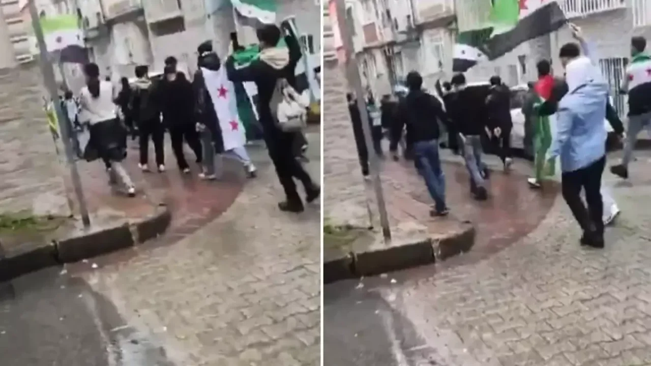 Fatih’te Suriye’de iç savaşın sona ermesinin yıl dönümündeki kutlama görüntüleri gündem oldu