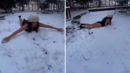 Zeynep Özyağcılar’dan 2026’ya sıradışı giriş: Karların üzerinde yuvarlandı