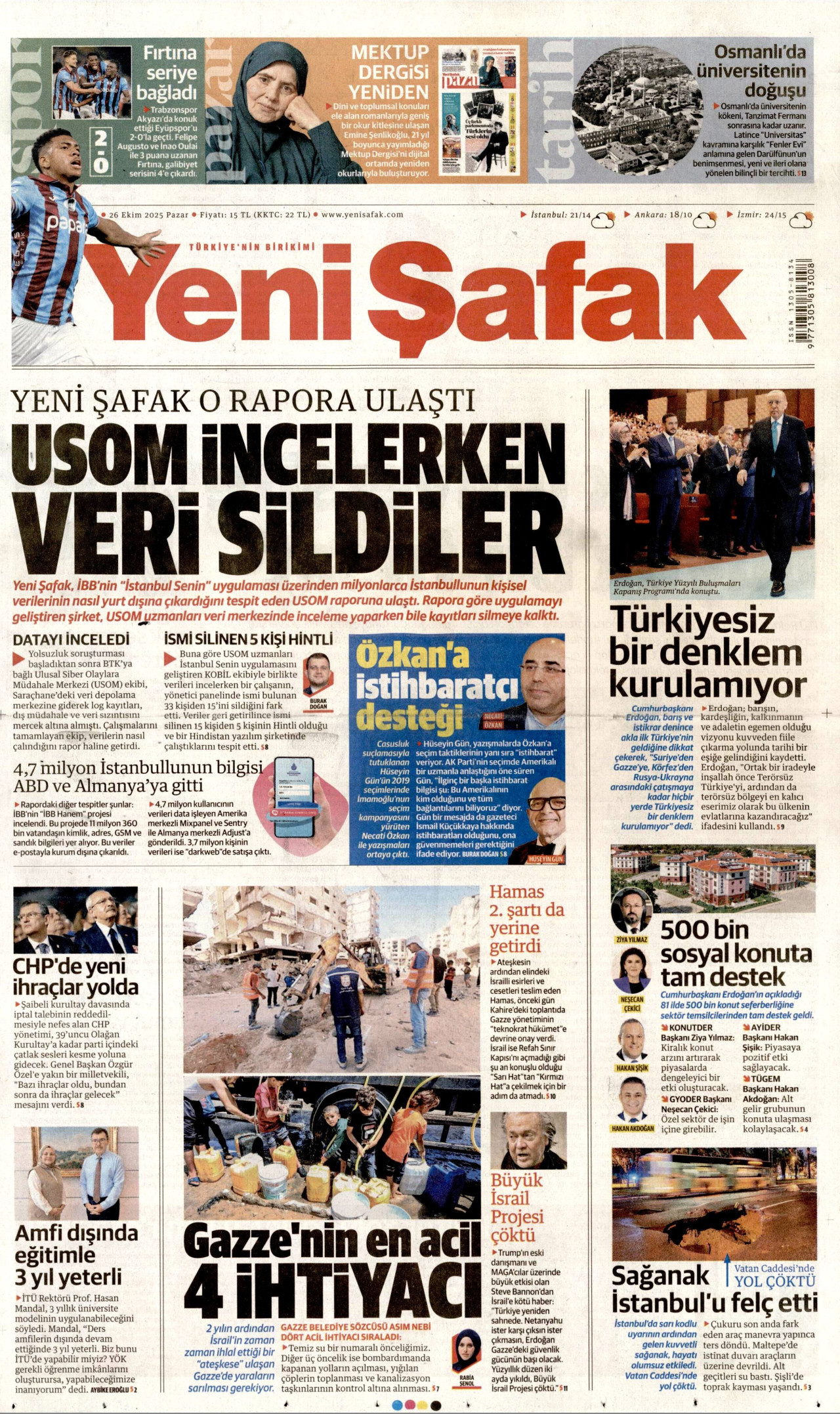YENİ ŞAFAK Gazete Manşeti
