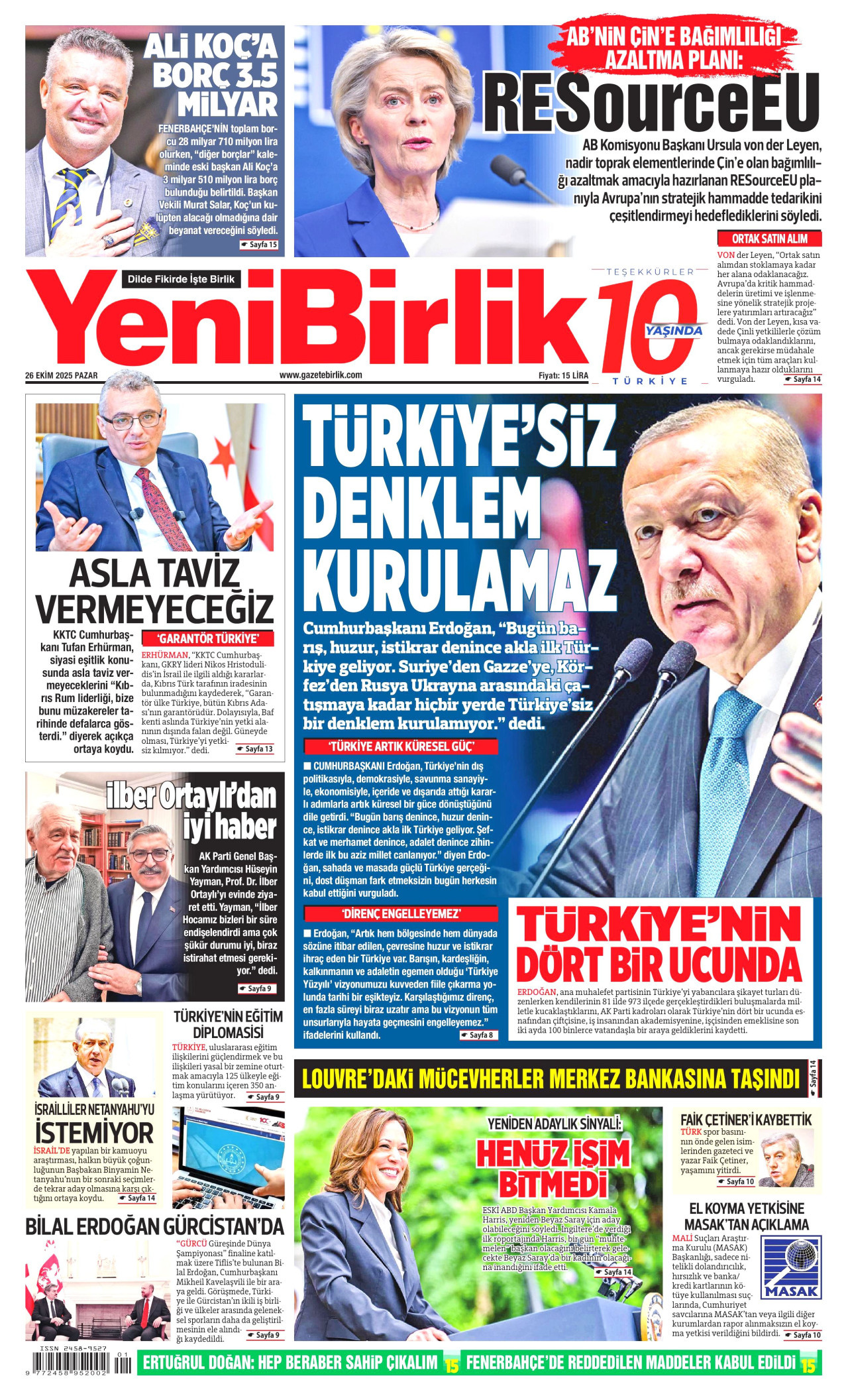 YENİBİRLİK Gazete Manşeti