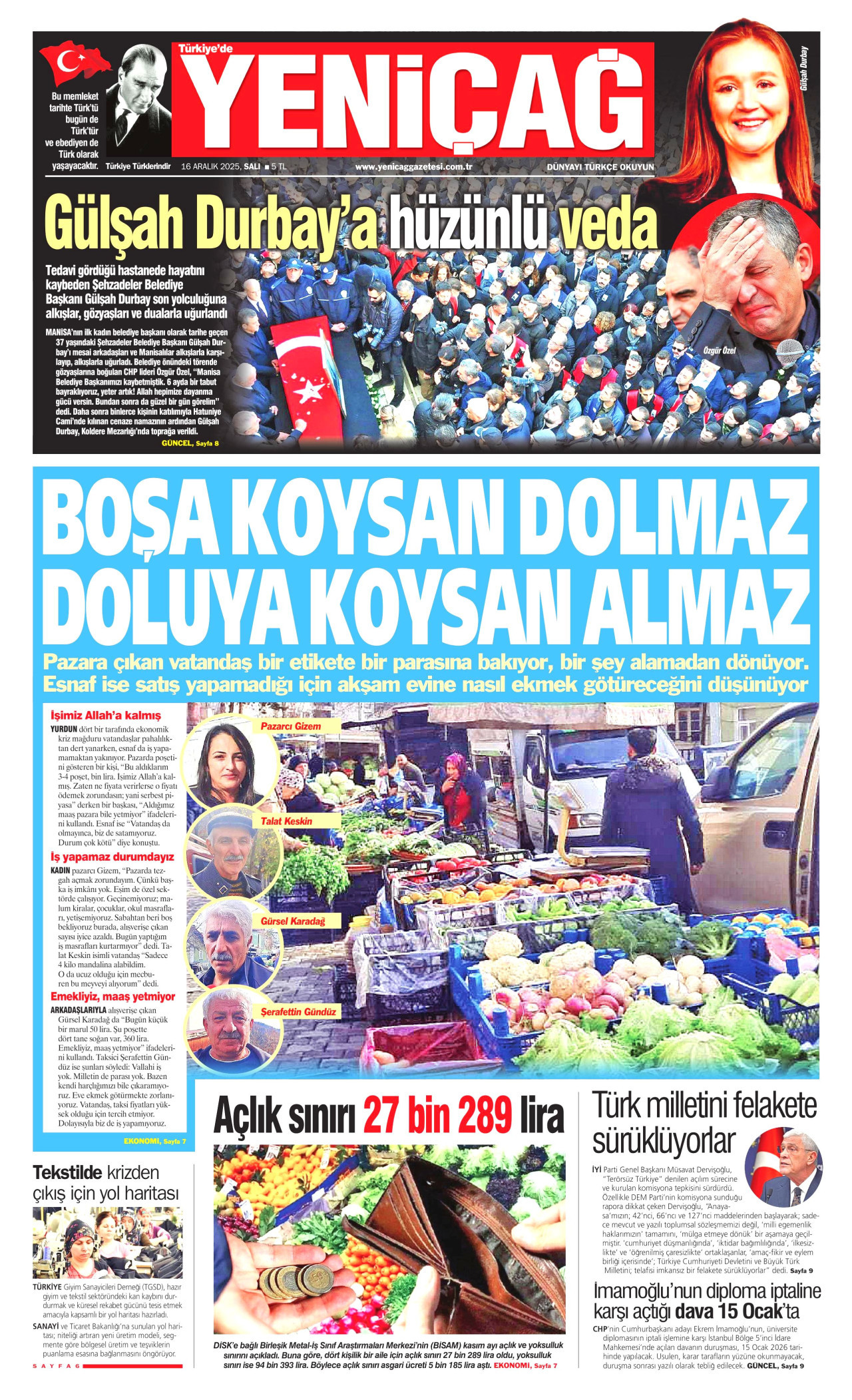 YENİÇAĞ Gazete Manşeti